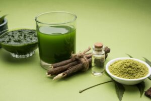 רקע של מיצים ומאכלים מיוחדים שמומלצים צמחי מרפא בטיפול סיני